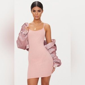 Pink Rib Knit Strappy Dress